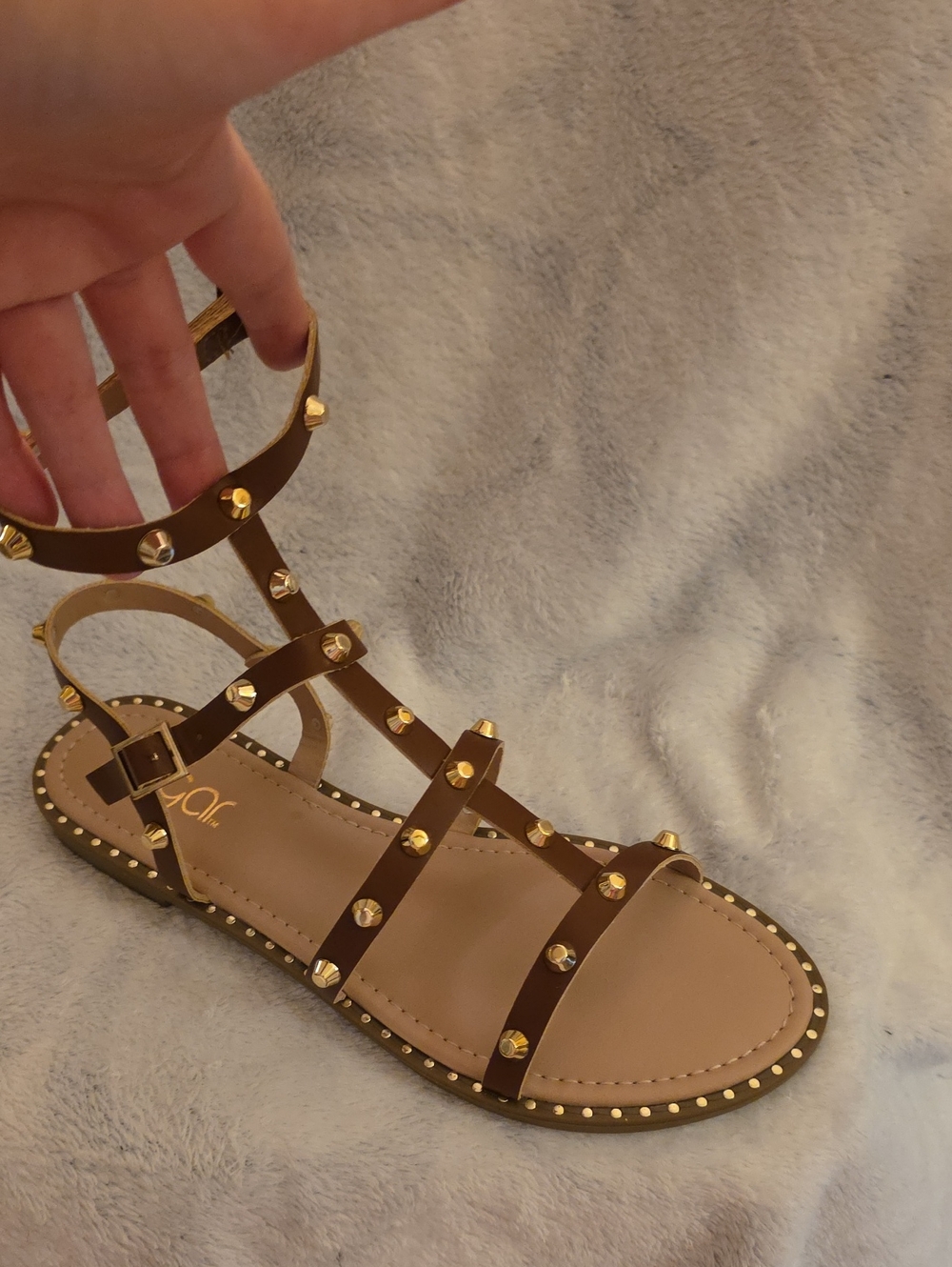Sugar Brown Gladiator Sandals with Gold Studs